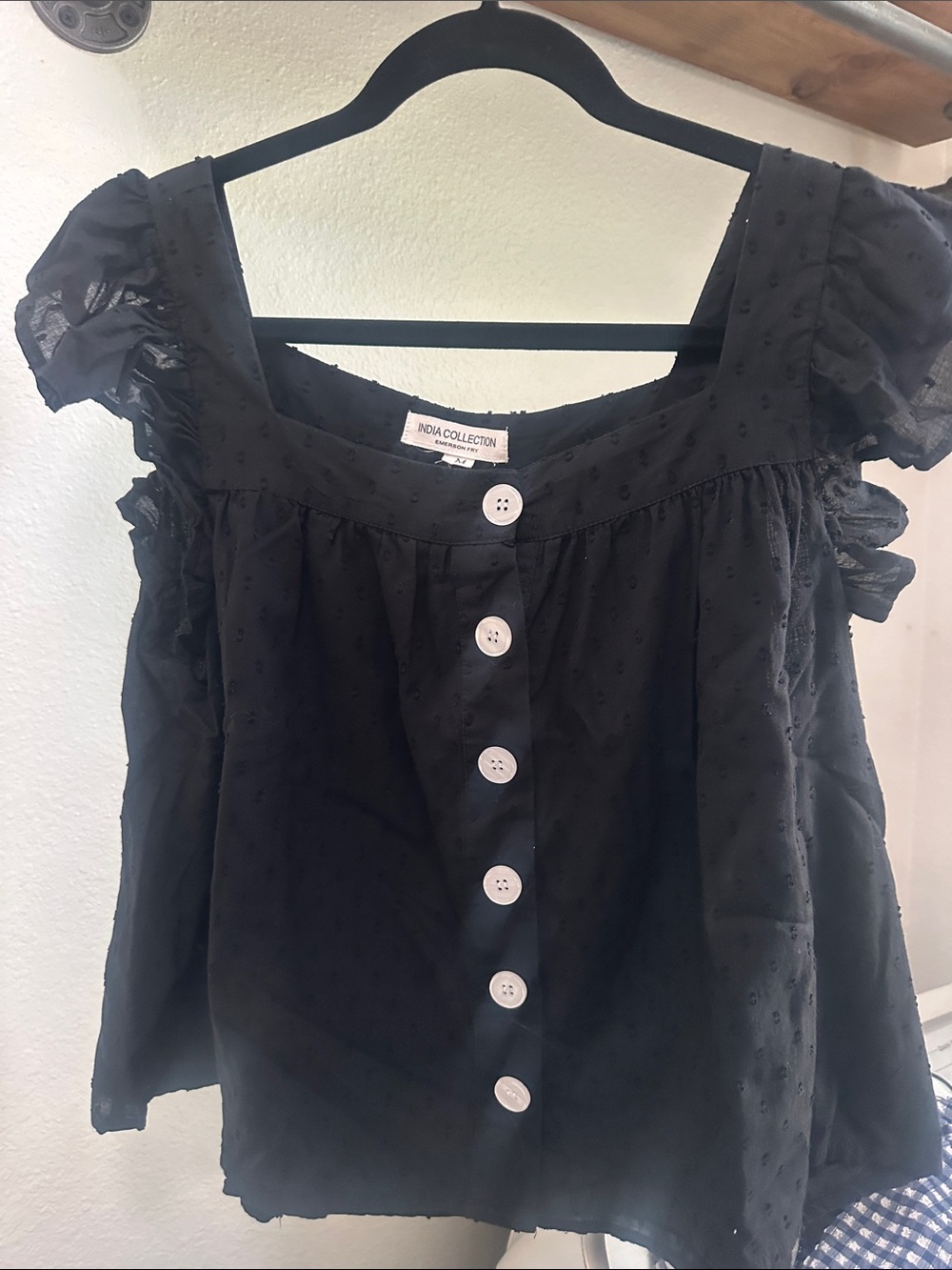 Emerson Fry black Swiss dot blouse. Size M